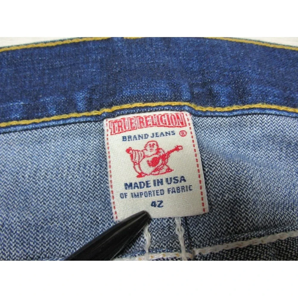 True Religion Men's Designer Jeans - Ricky Premium USA Straight 43x34 Flap Skull